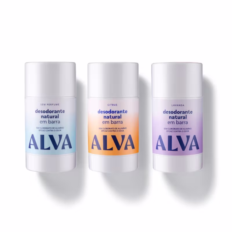 Kit Cristal Natural Alva: Trio 3 Desodorantes em Barra 55g 12 Horas de Proteção