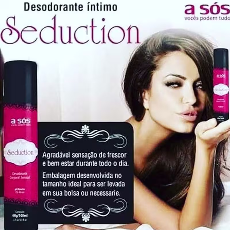 Texto: Desodorante Seduction, agradável sensação de frescor e bem-estar o dia todo.