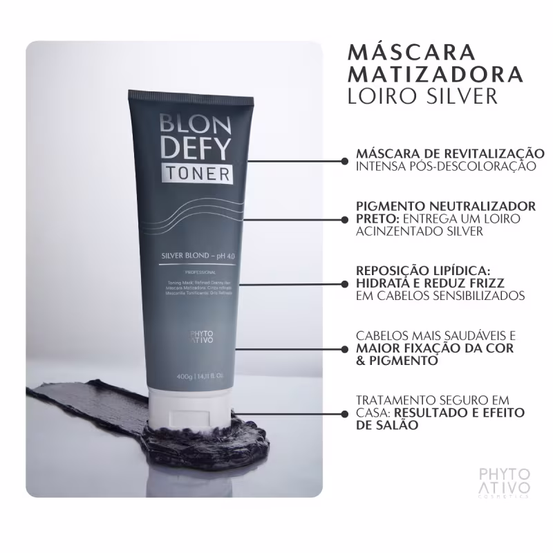 Máscara Matizadora Blondefy Toner Phyto Ativo Silver Blond 400g