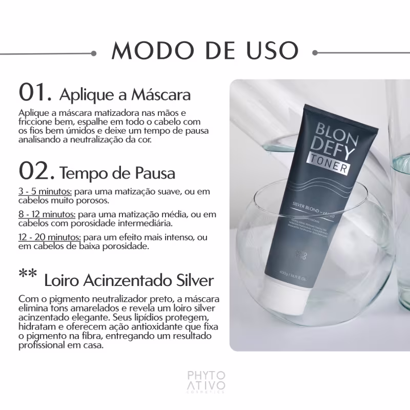 Máscara Matizadora Blondefy Toner Phyto Ativo Silver Blond 400g