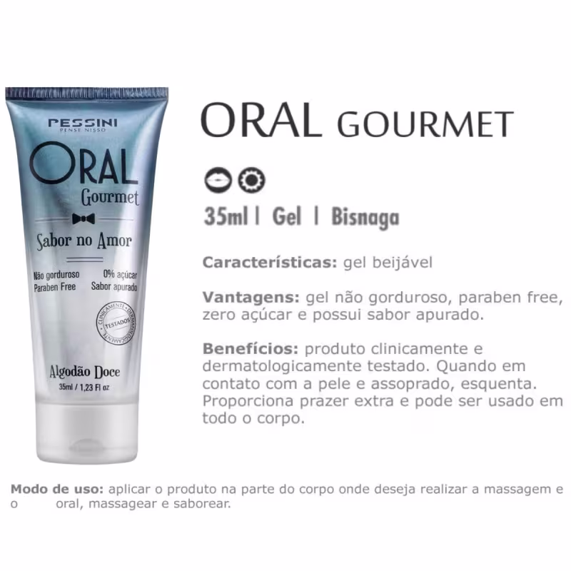 Gel ALGODÃO DOCE Oral Gourmet Beijável Intimo Pessini 35ml