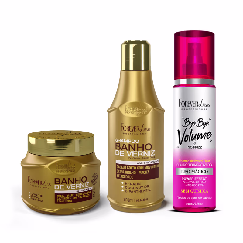 Kit Especial Banho de Verniz com Bye Bye Volume Forever Liss