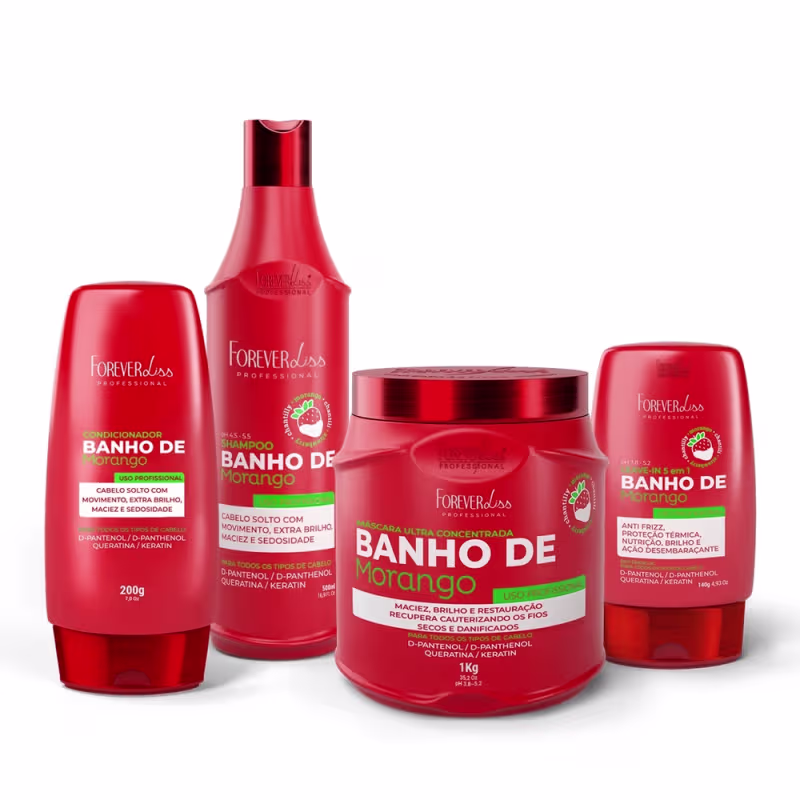 Kit Banho de Verniz Morango Profissional Completo Forever Liss