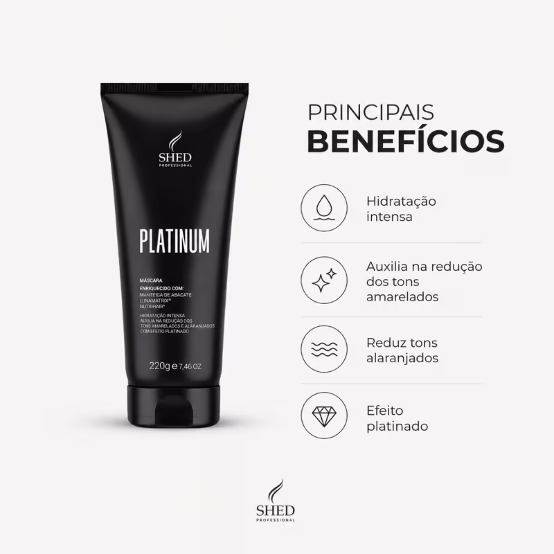 Máscara 220g Platinum: Hidratação e Neutralização do Amarelado | Shed Professional