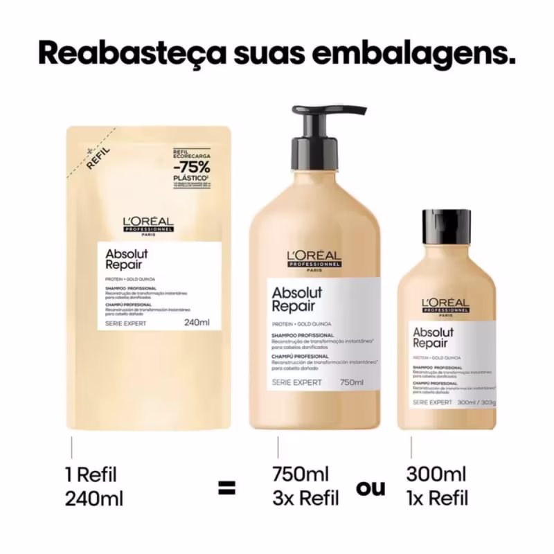 Kit L'Oréal Professionnel Absolut Repair Gold Quinoa + Protein Double Refil, 2 unidades.