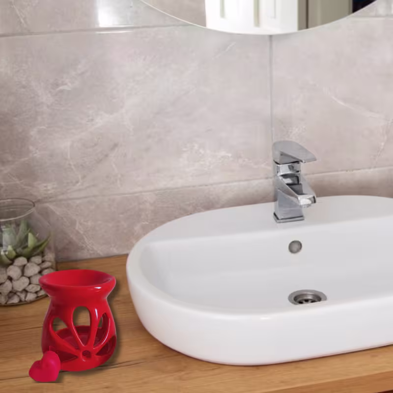 Difusor Aromatizador Rechaud de Cerâmica Vermelho com Waxmelts de Coração Presente Criativo