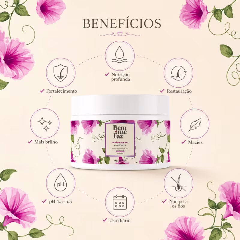 Máscara Nutrição e Reparação 300g Empoderar Bem Me Faz