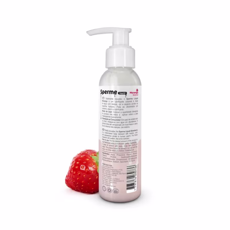 Lubrificante Corporal Íntimo Slide Cosméticos Sperme Liquid Morango Beijável, 120ml.