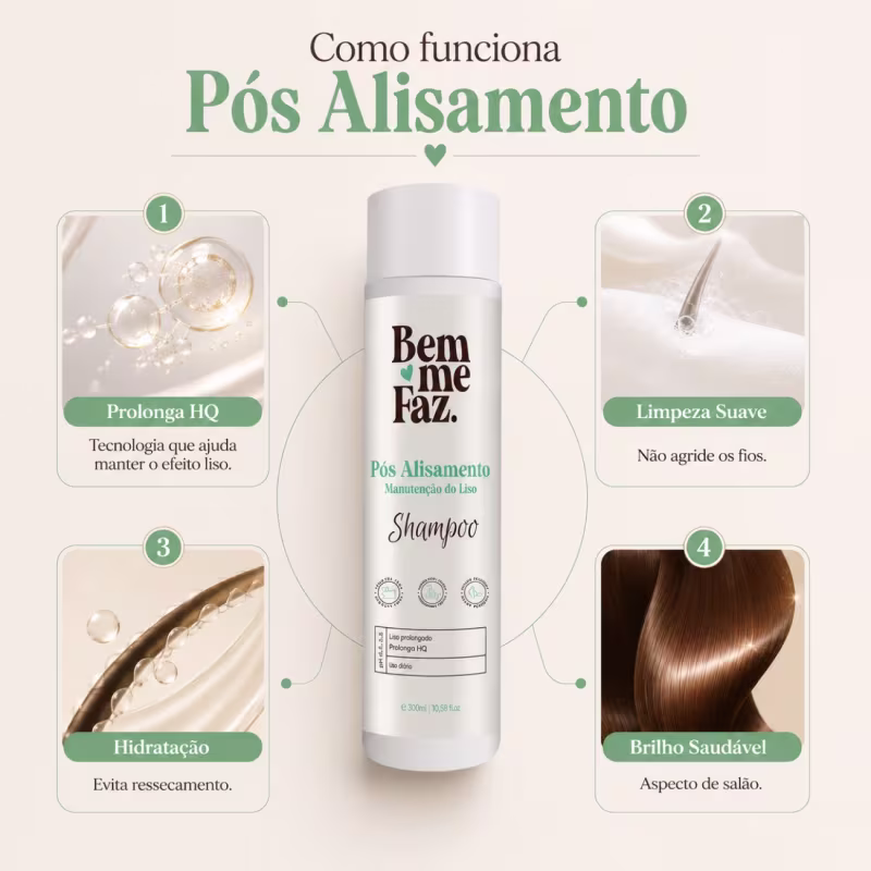 Shampoo Pós Alisamento 300ml Bem Me Faz Manutenção do Liso
