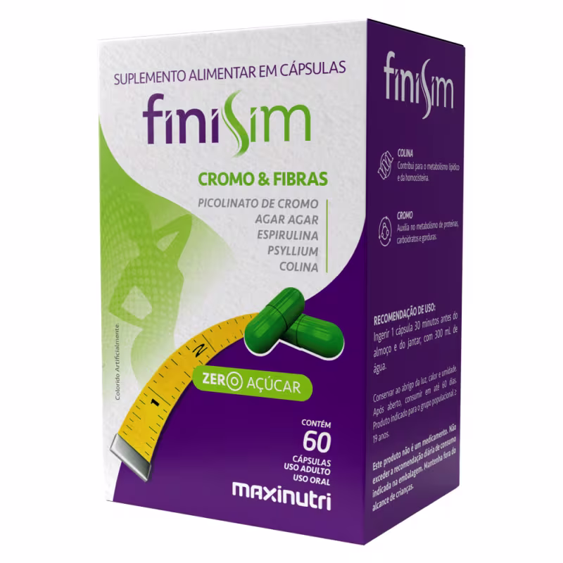 Finisim Cromo e Fibras Maxinutri Zero Açúcar 60 Cápsulas