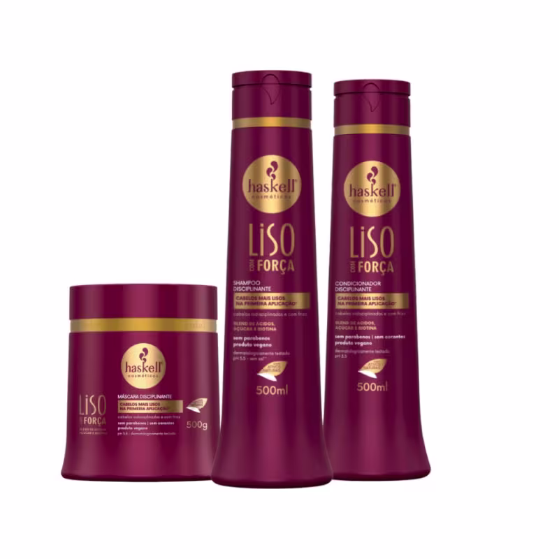 Kit Shampoo Condicionador e Máscara Disciplinante Liso com Força Haskell 500ml