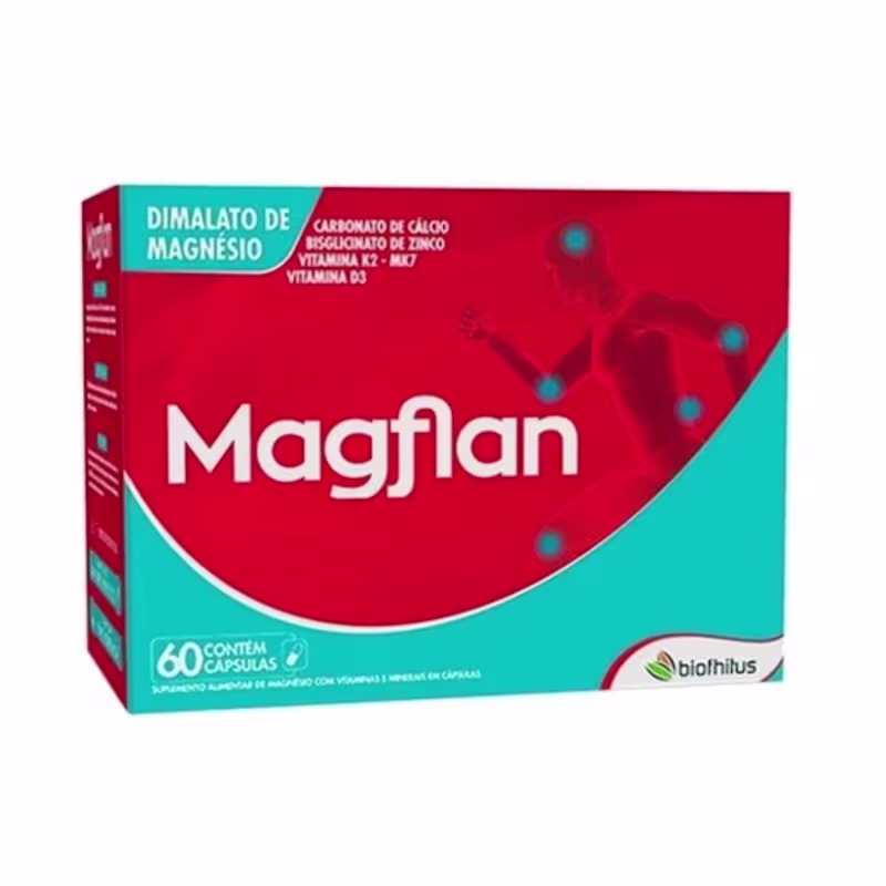 Suplemento Alimentar Biofhitus Magflan Dimalato de Magnésio, 60 Cápsulas.