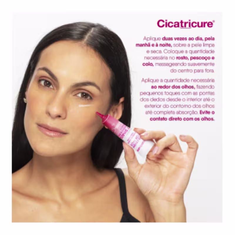 Aplique duas vezes ao dia, pela manhã e à noite. Coloque a quantidade necessária ao redor dos olhos, fazendo pequenos toques com as pontas dos dedos desde o interior até o exterior do contorno dos olhos até completa absorção.