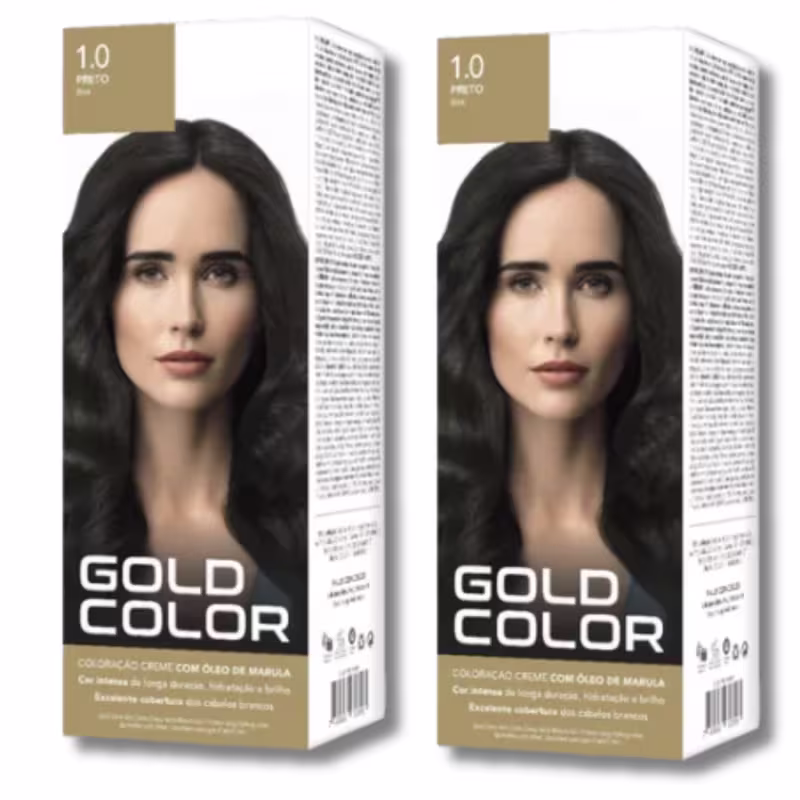 Kit C2 Tintura Capilar Gold Color 1.0 Preto Coloração