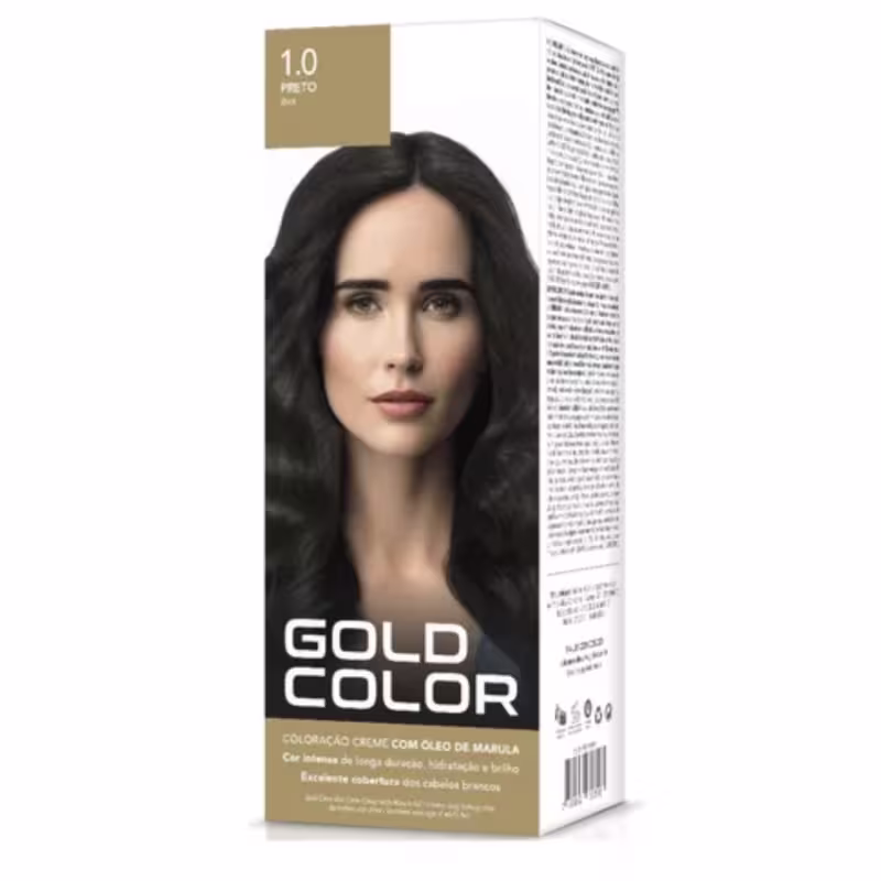 Kit C2 Tintura Capilar Gold Color 1.0 Preto Coloração