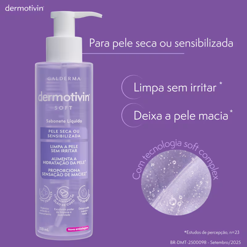 Dermotivin Soft Pele Seca ou Sensibilizada - Sabonete Líquido Facial 300ml