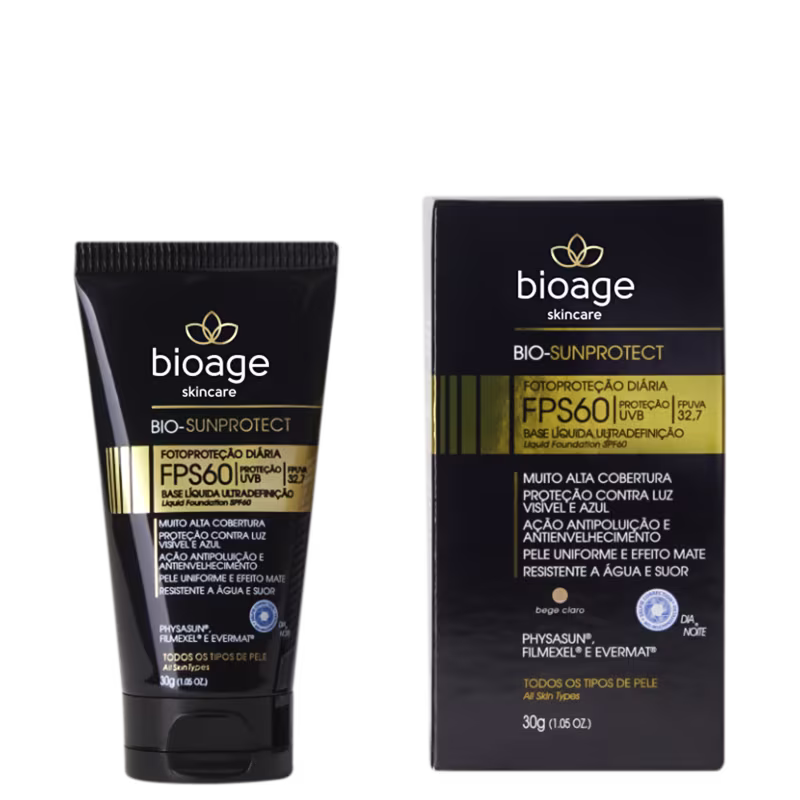 Bioage Bio-SunProtect Alta Cobertura FPS 60 Bege Claro - Base Líquida 30g