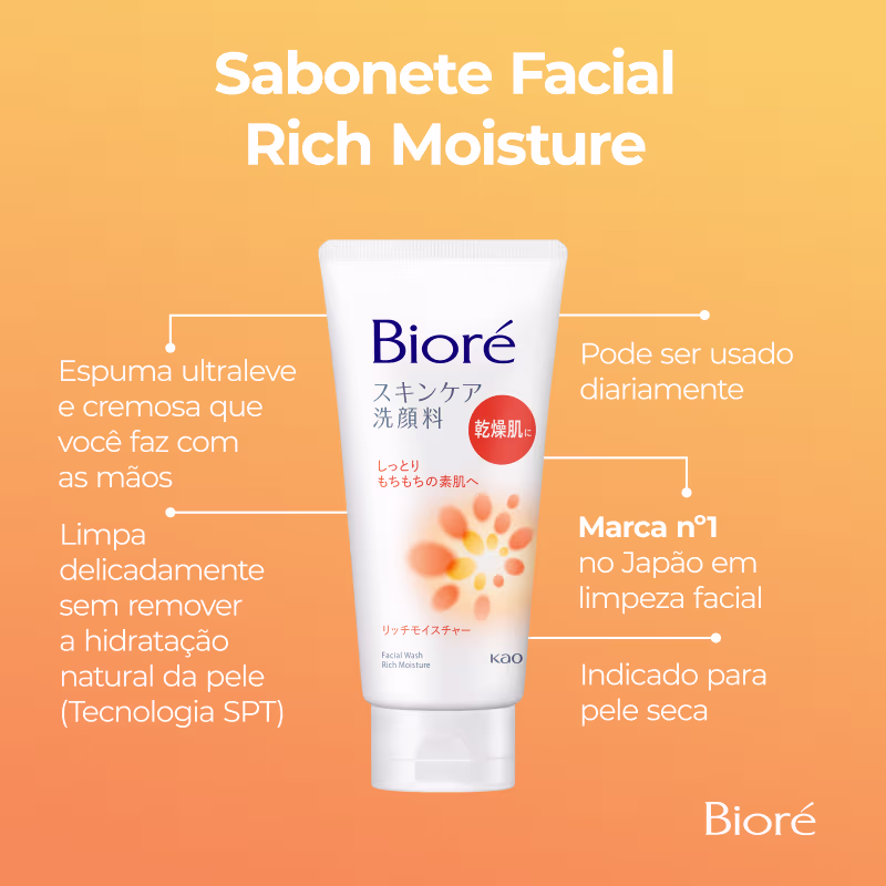 Bioré Skincare Facial Wash Rich Moisture - Sabonete de Limpeza Facial 130g