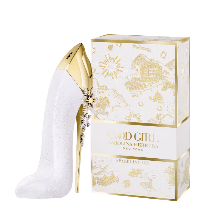 A imagem mostra o frasco de perfume ao lado da caixa do perfume.