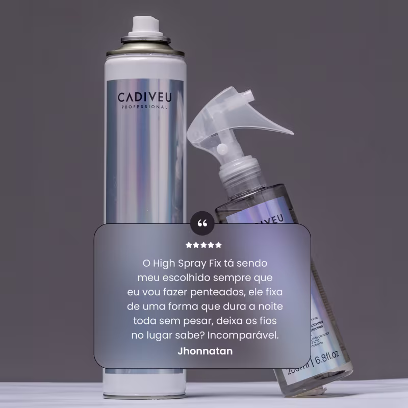 A imagem mostra dois produtos da linha Final Style e exibe o depoimento por Jhonnatan: "High Spray Fix tá sendo meu escolhido sempre que eu vou fazer penteados, ele fixa de uma forma que dura a noite toda, sem pesar, deixa os fios no lugar".