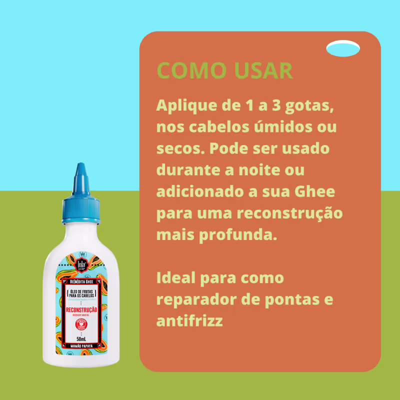 A imagem mostra um fundo com duas cores, azul e verde. Do lado esquerdo, o produto e, do lado direito, com fundo laranja, informações sobre o produto escrito em amarelo.
