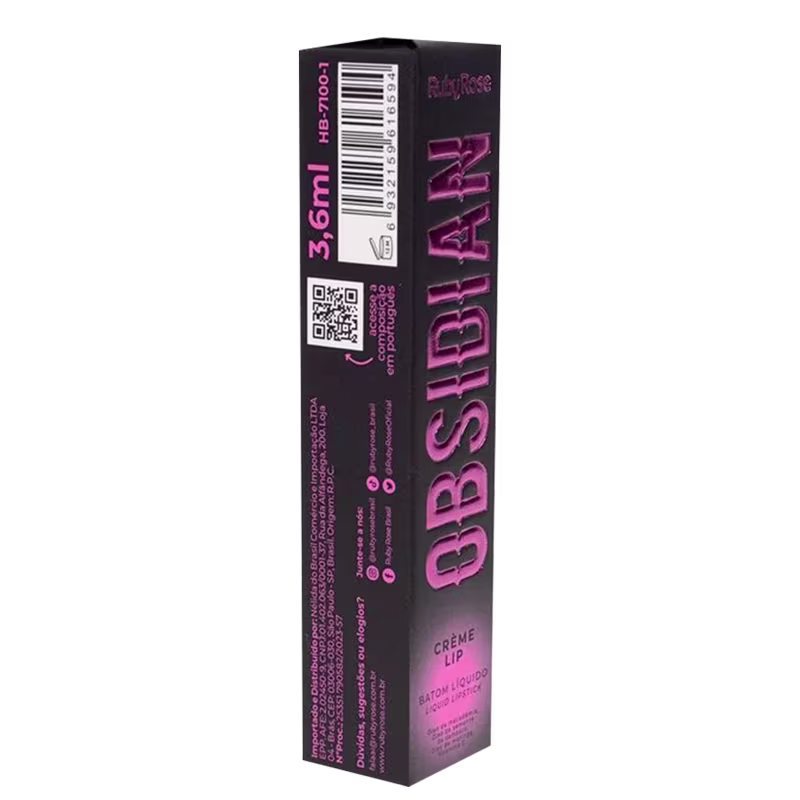 Verso da caixa do batom líquido, com informações sobre o produto.