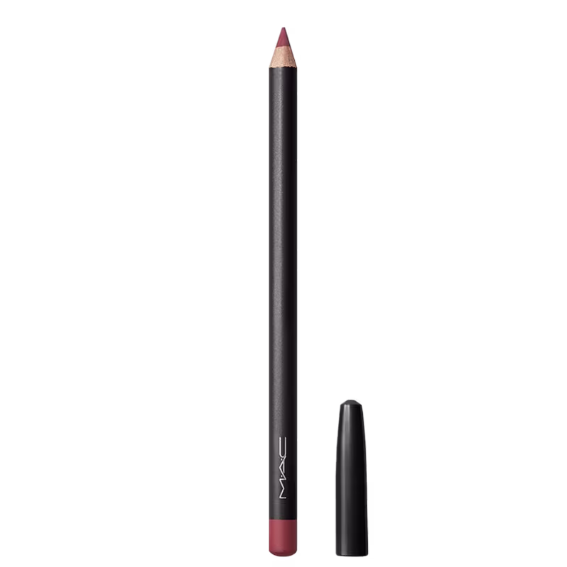 A imagem mostra um lápis de boca de cor rosa, com parte de fora preta e logo da marca escrito em branco. ao lado, sua tampa também preta.