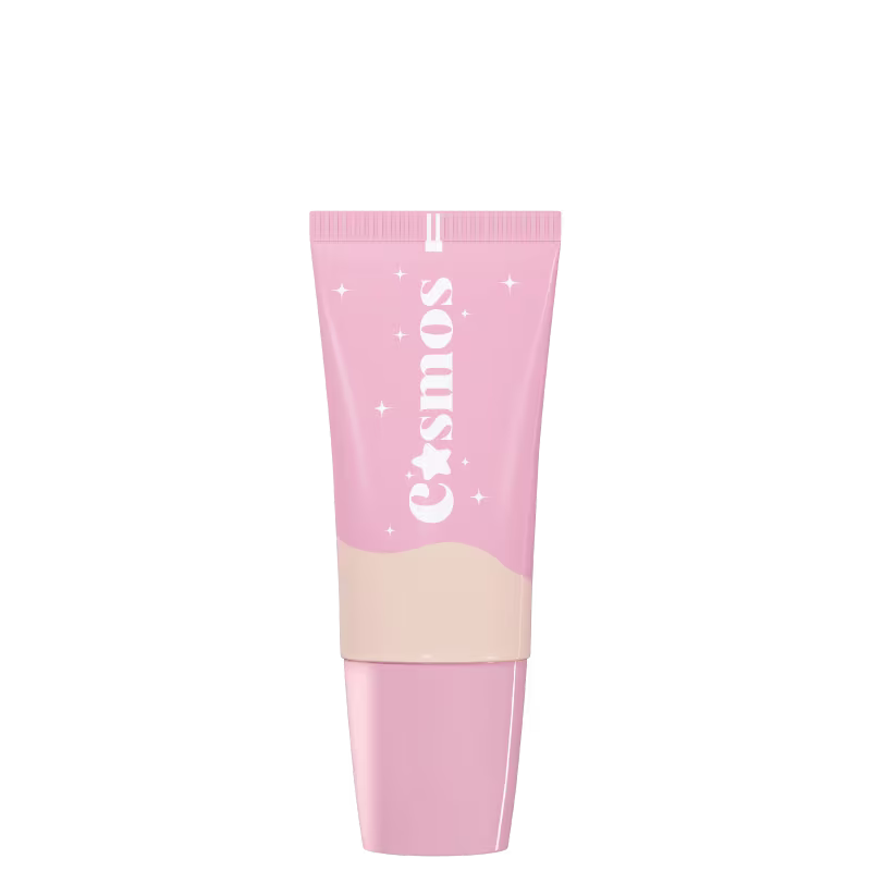 Embalagem com tampa cor-de-rosa claro, com inscrição de nome. Parte superior com tom da base e detalhes brancos na parte inferior, com pequenas estrelas decorativas ao redor. A embalagem tem um design minimalista e delicado.