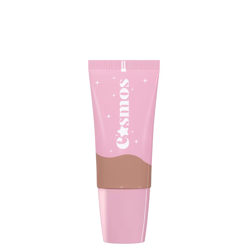 Embalagem com tampa cor-de-rosa claro, com inscrição de nome. Parte superior com tom da base e detalhes brancos na parte inferior, com pequenas estrelas decorativas ao redor. A embalagem tem um design minimalista e delicado.