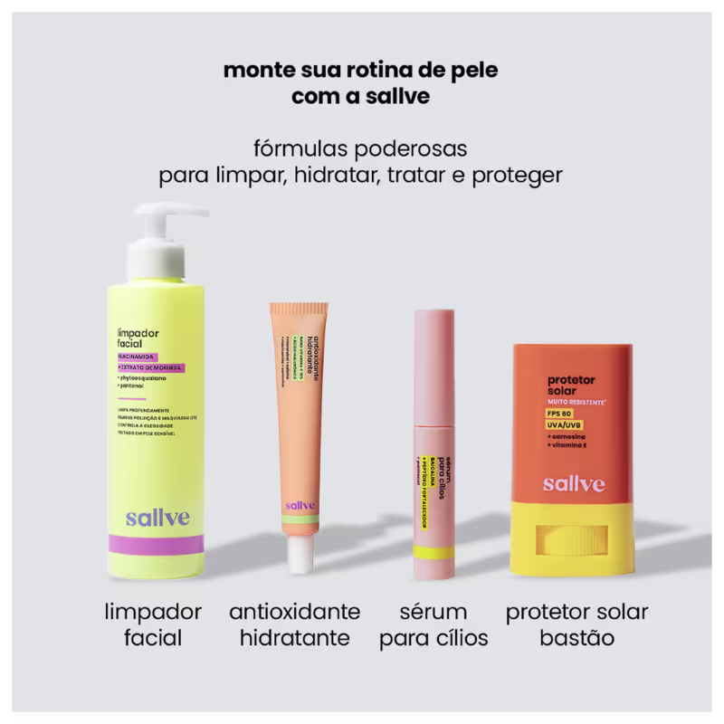 Quatro produtos de cuidados com a pele da marca Sallve.