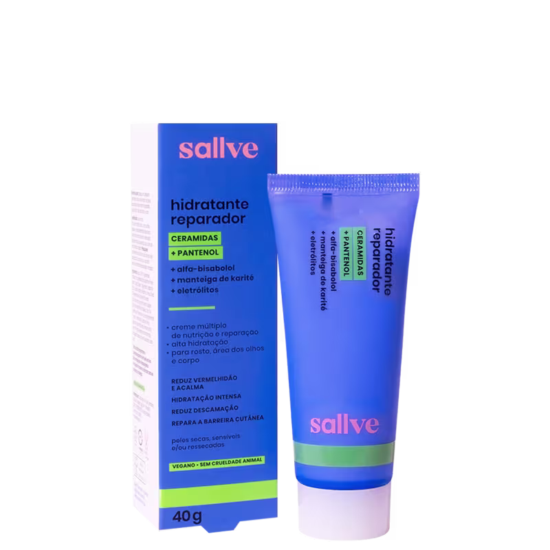 Embalagem e frasco do Hidratante facial reparador Sallve.