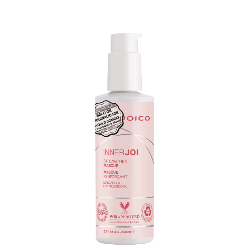Máscara Capilar Joico InnerJoi Strengthen (150ml) se destaca em sua embalagem laranja claro com detalhes em branco e prata