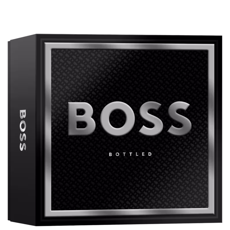 A imagem mostra uma caixa preta com o logo da marca em cinza.