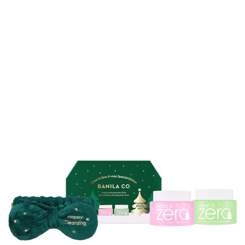 Dois Clean It Zero, uma faixa de cabelo e caixa de embalagem decorativa temática de natal.