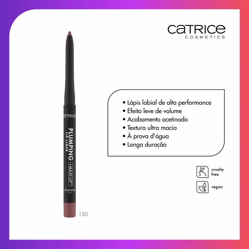 Lápis labial com texto descrevendo os benefícios.