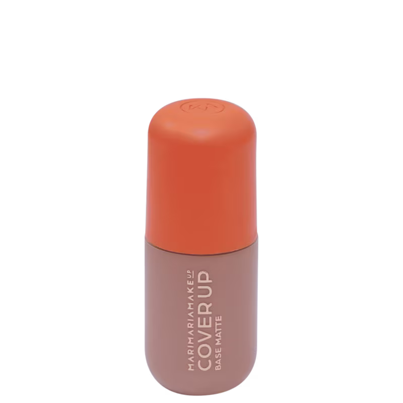 Base Líquida Mari Maria Cover Up FPS35 MM16N 35g com embalagem arredondada de tampa laranja.