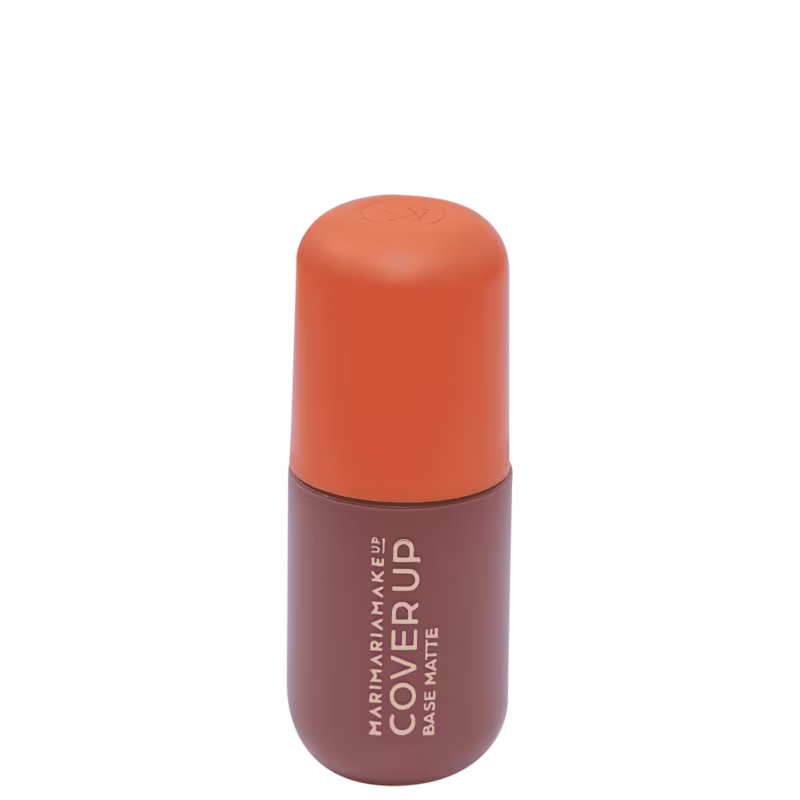 Base Líquida Mari Maria Cover Up FPS35 MM27O 35g com embalagem arredondada de tampa laranja.