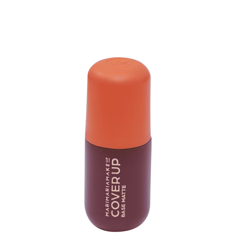 Base Líquida Mari Maria Cover Up FPS35 MM35N 35g com embalagem arredondada de tampa laranja.