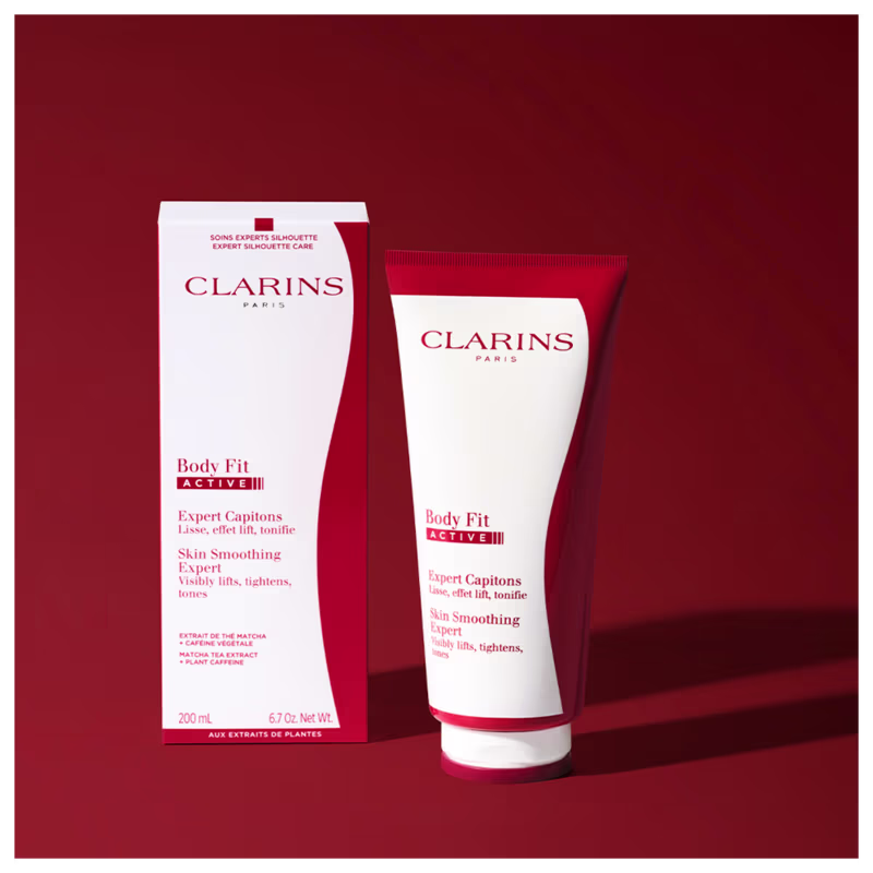 Gel Creme Corporal Clarins Body Fit Active 200ml ao lado da embalagem.