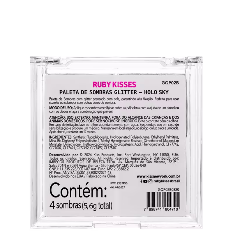 Paleta de Sombras Ruby Kisses Electric Glaze Holo Sky com tons azuis.