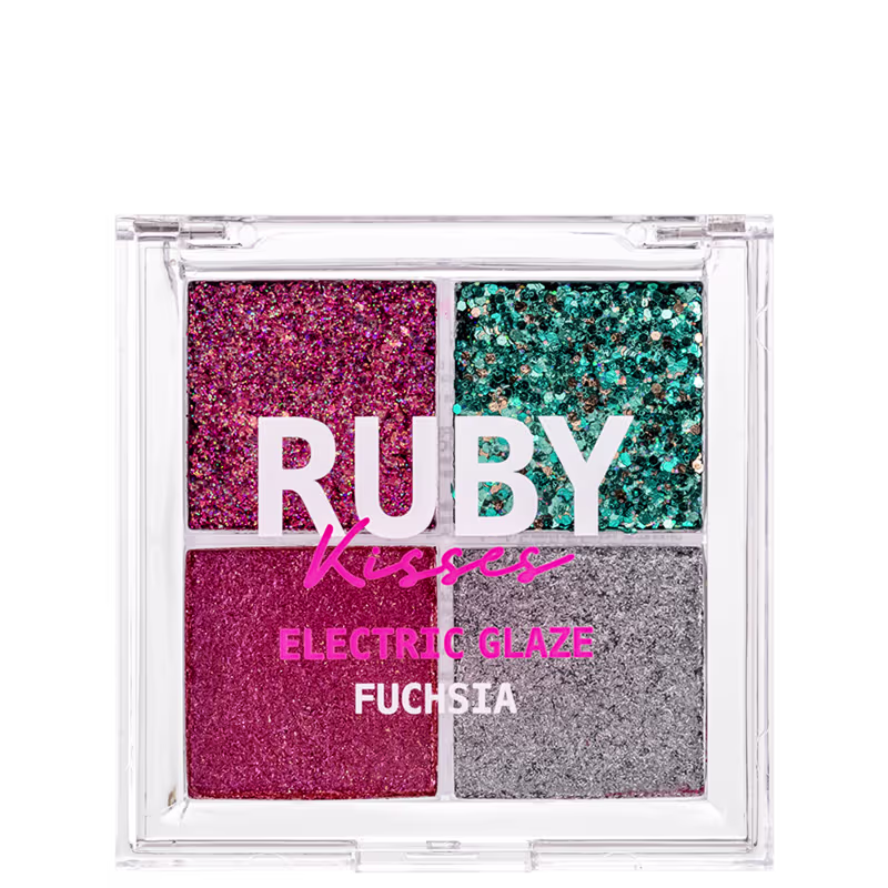 Paleta de Sombras Ruby Kisses Electric Glaze Fuchsia com tons rosados.