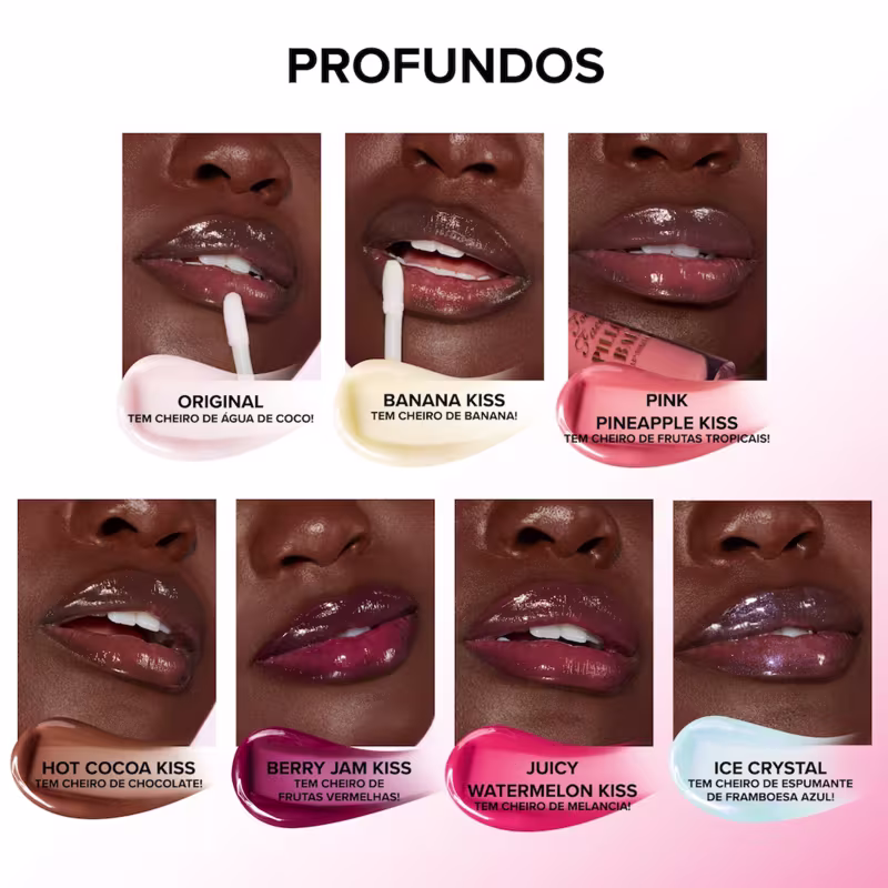 Resultado do efeito de cor dos diferentes tons do Hidratante Labial Too Faced Pillow Balm