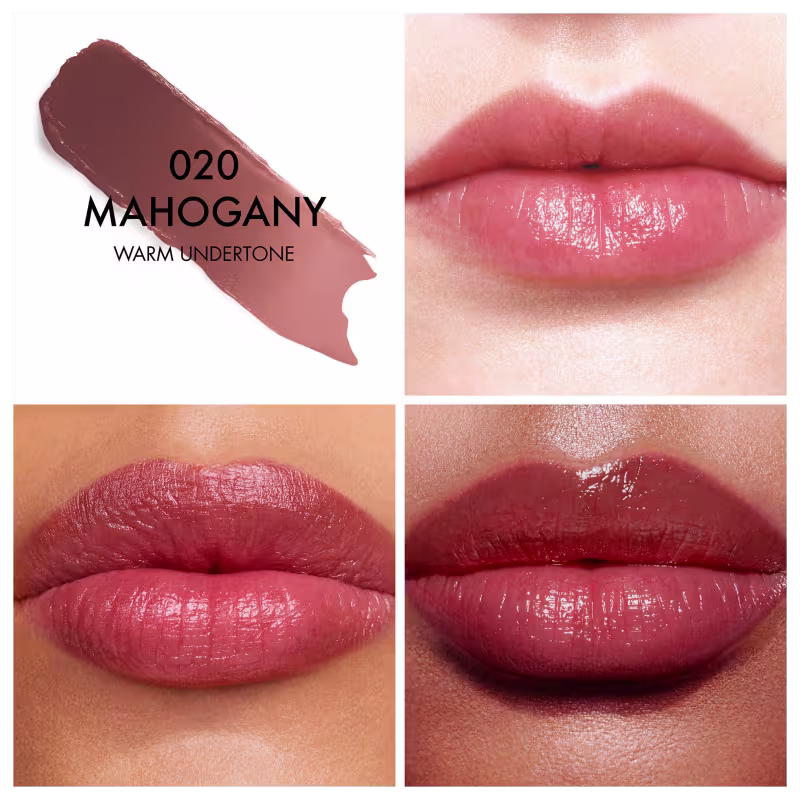 Amostra de cor com aplicação em três lábios de cores diferentes.