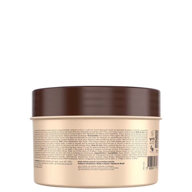 Repositor de Massa Capilar Richée Professional Cacau Organic Btx, 250g.