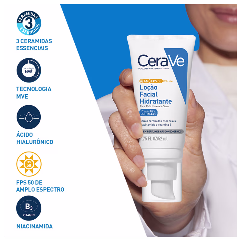 Loção Facial Hidratante CeraVe Ultraleve AM FPS50, 52ml.