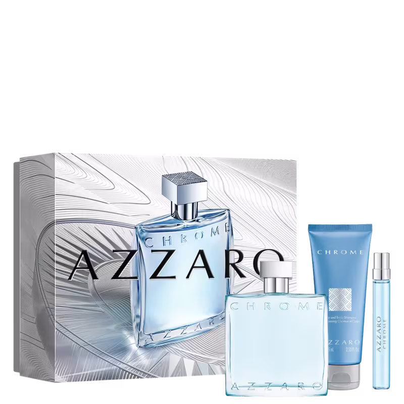 Conjunto Chrome Azzaro Masculino - Perfume Eau de Toilette 100ml + Shower Gel 75ml + Travel Size 10ml