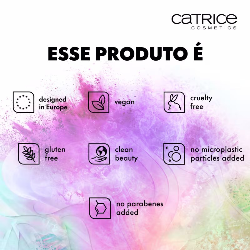 Este produto é vegano, livre de crueldade animal, sem glúten, livre de microplásticos e parabenos.