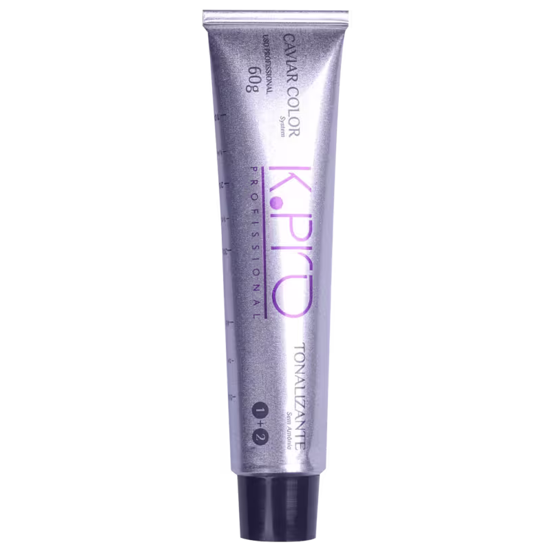 Caixa de papelão bege e tubo de creme de coloração capilar da marca Kpid, com tonalidade prateada/cinza. O rótulo exibe o nome da marca e informações sobre o produto.