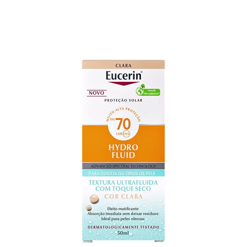 Protetor Solar Facial Eucerin Hydro Fluid FPS70 Cor Clara, 50ml.