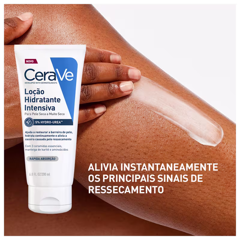 Lação Hidratante Intensiva para Pele Seca a Muito Seca. Ajuda a restaurar a barreira de pele, hidrata continuamente e alivia a coceira causada pelo ressecamento.